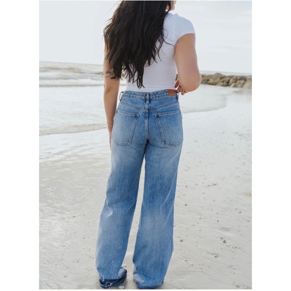 Sky Dolls Tall Women Baggy Straight Leg Jeans Medium Wash Blue 100% Cotton XS - Picture 2 of 12